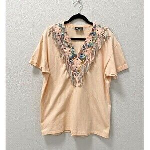 Vintage Rare Tony Ward Rare Xperiance Western Leather Fringe Studs Tee Large